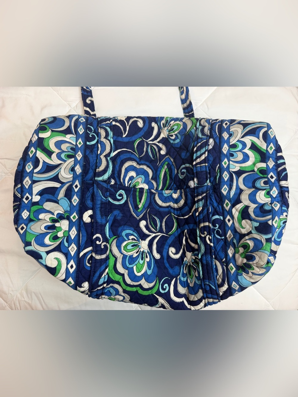 Vera Bradley Mediterranean Blue and White Duffel Tote Bag 19” Overnight Floral